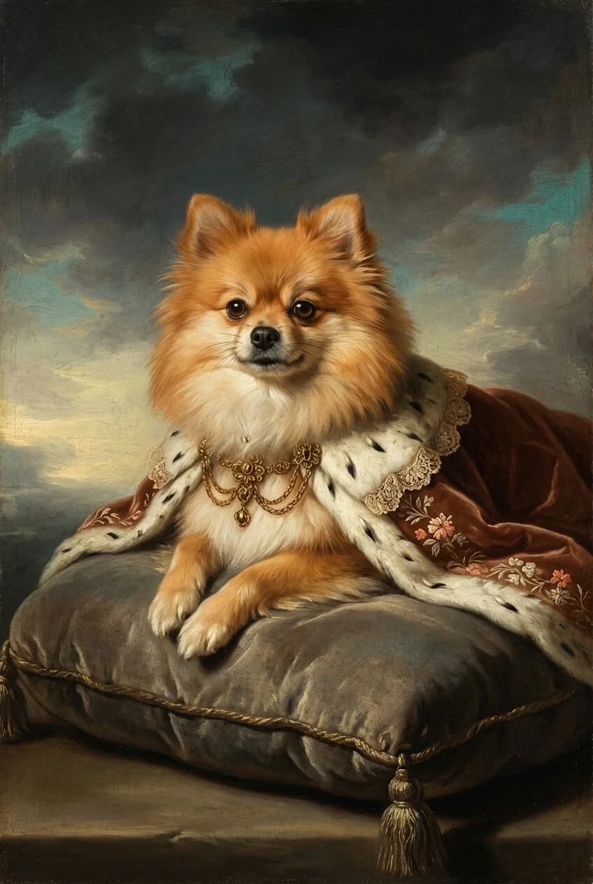 Memorial dachshund portrait in ethereal rainbow bridge style