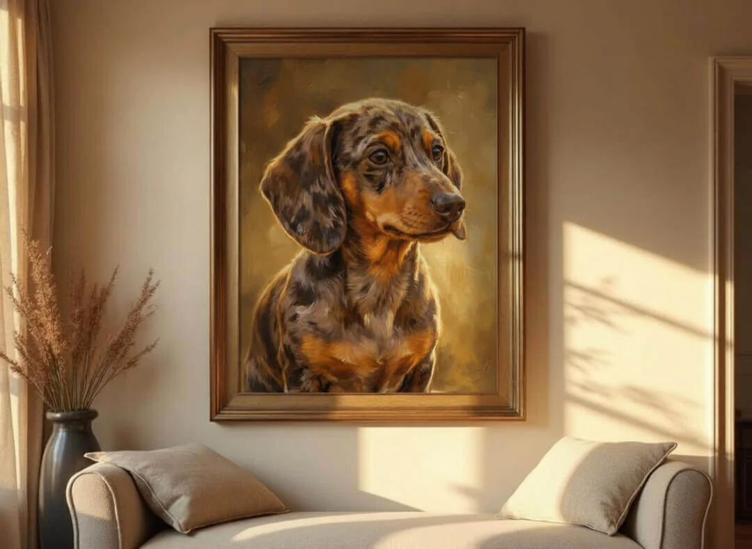 Timeless framed portrait hanging in warm golden light, symbolising permanence