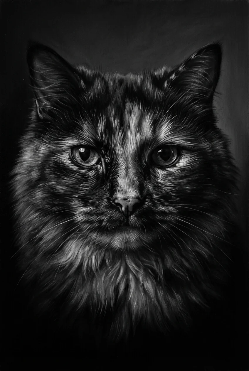 A cat painted by candlelight