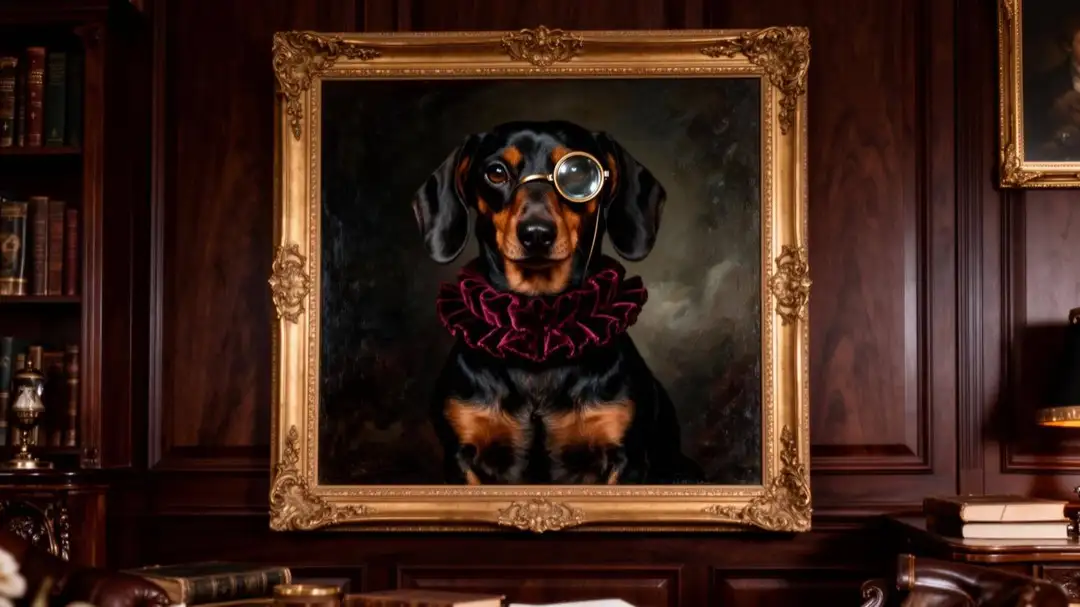 A beautiful portrait of a beloved dachshund rendered as a fine art painting